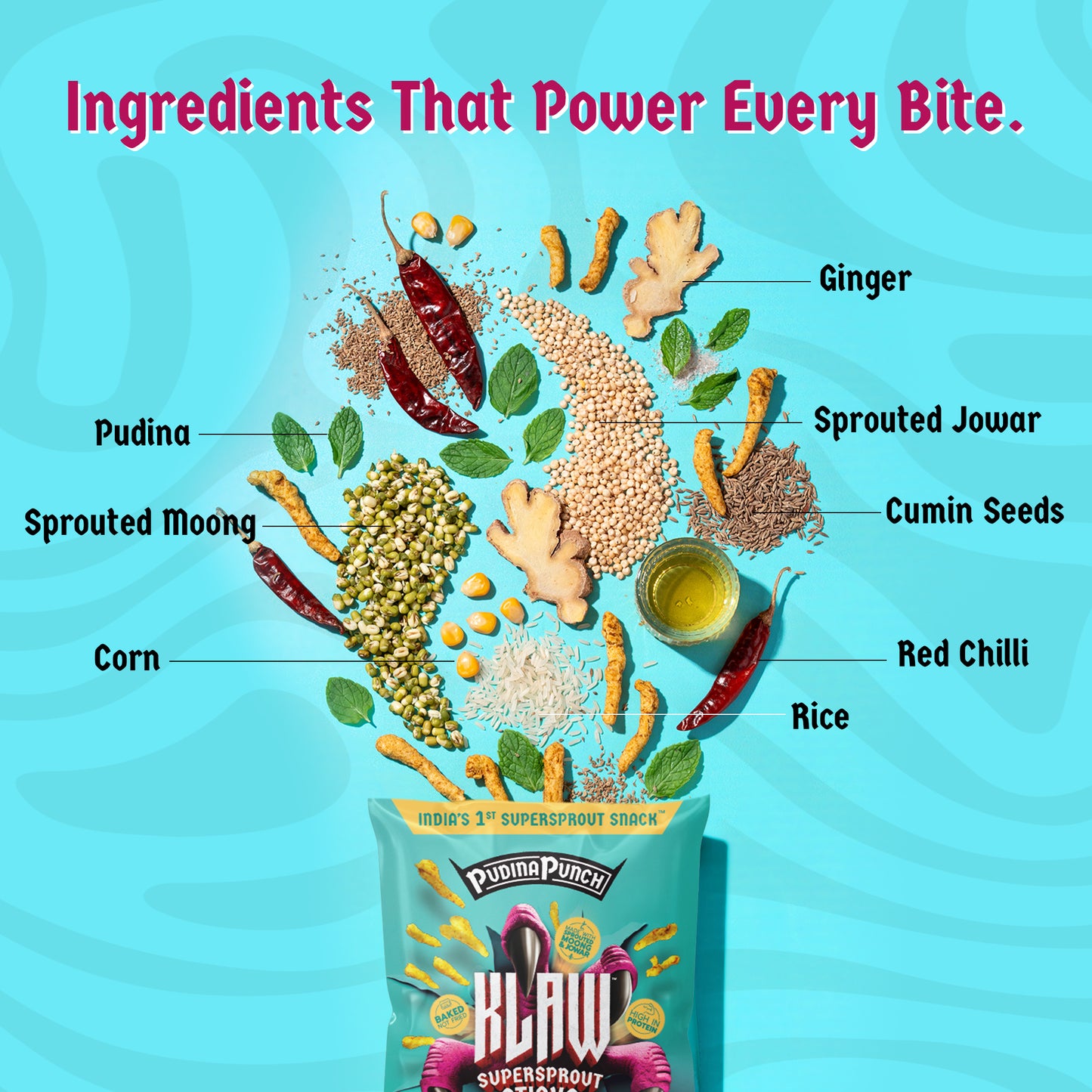 Klaw Pudina Punch | Sprouted Moong & Jowar Sticks | Baked | No Palm Oil | High Protein | 40g