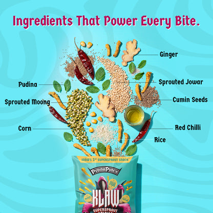 Klaw Pudina Punch | Sprouted Moong & Jowar Sticks | Baked | No Palm Oil | High Protein | 40g