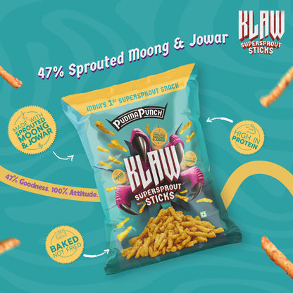 Klaw Pudina Punch | Sprouted Moong & Jowar Sticks | Baked | No Palm Oil | High Protein | 40g