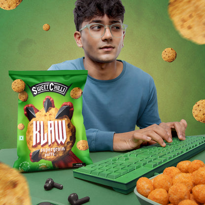 Klaw Sweet Chilli Supergrain Puffs | Baked Not Fried | High Protein | Made with Olive Oil | 32 Grams