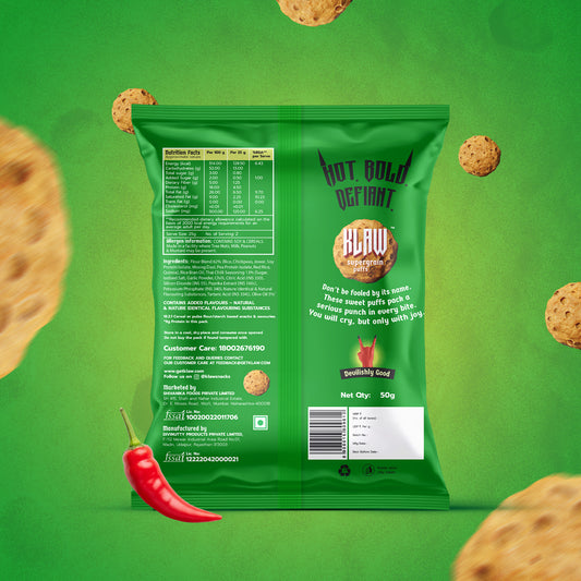Klaw Sweet Chilli Supergrain Puffs | Baked Not Fried | High Protein | Made with Olive Oil I 50g