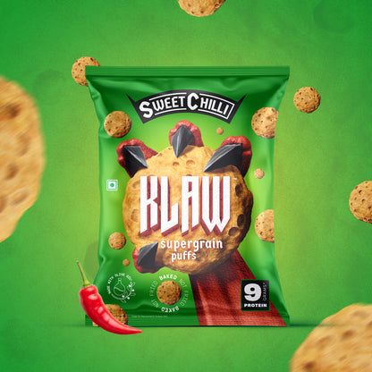 Klaw Sweet Chilli Supergrain Puffs | Baked Not Fried | High Protein | Made with Olive Oil I 50g
