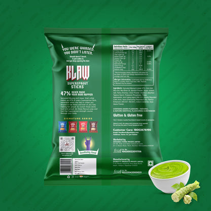 Klaw Wasabi Supersprout Sticks | Baked Not Fried | High Protein | 47% Sprouted Moong & Jowar