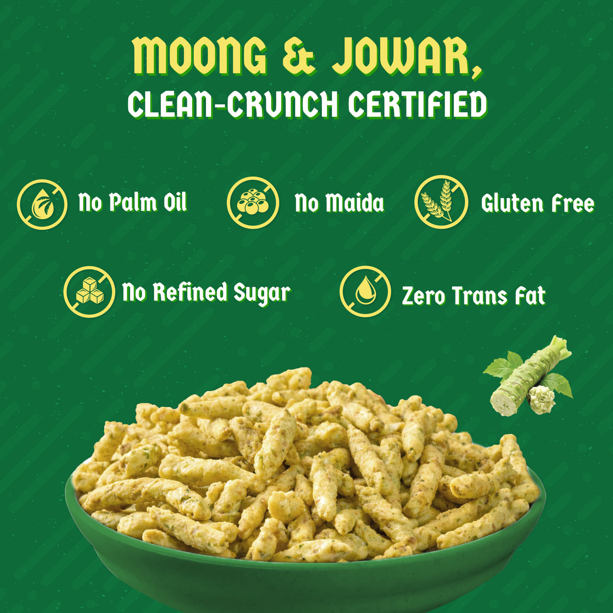 Klaw Wasabi Supersprout Sticks | Baked Not Fried | High Protein | 47% Sprouted Moong & Jowar